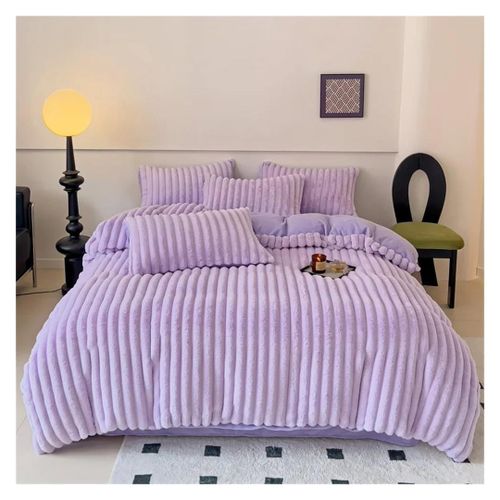 4PC Coral Velvet Duvet Set With 1 Bedsheet, 2Pillowcases And 1Duvet 6*6 - Light Purple image