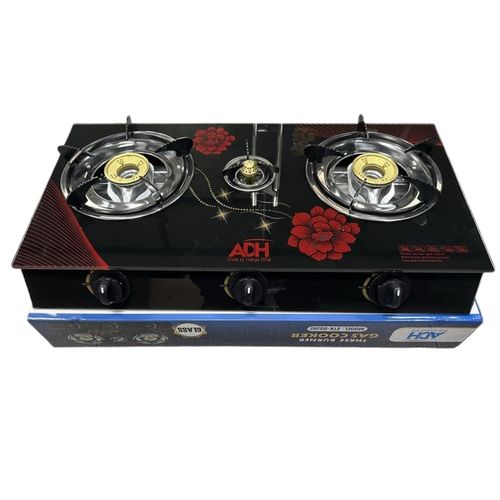 3 Glass Cooking Gas Stove / Burner /Cooker/Cook Top With Automatic Ignition- Green&Black image