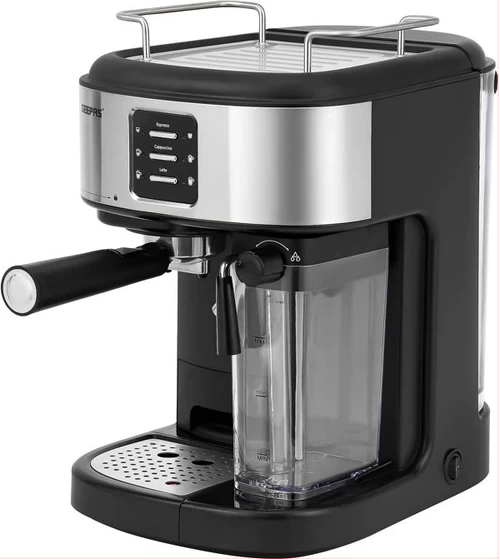 GEEPAS Espresso and Cappuccino Coffee Machine, Equipped with 20 Bar High Pressure Pump and Powerful Steam System, Makes Cappuccino, Lattes, Espresso, Macchiato, Mocha 1.5 L 1250 W GCM1215SA Silver/ Bl image
