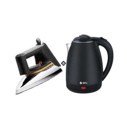 Dry Flat Iron & 1.8L Electric Kettle Percolator - Silver, Black image