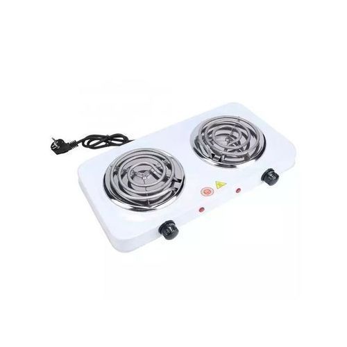 Portable Double Burner Electric Coil Hot Plate - White, Black image