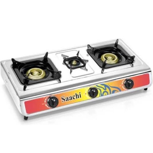 Gas Stove With Stainless Steel Top And 3 Burners - Black/Silver image