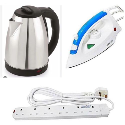 2L Electric Kettle, Flat Iron, & Power King 6 Way - Silver image