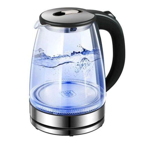 2L Glass Electric Kettle With LED Blue Light- Silver , Black image