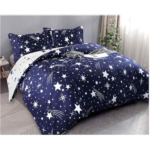 Grace Foam 5*6 4Pc Premium Quality Duvet Set, 1 Bed Sheet & 2 Pillow Cases- Blue and White image