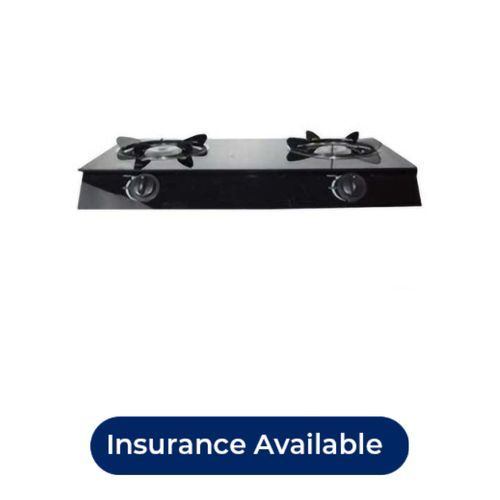 Gas Stove With Glass Top And 2 Burners-Black-Silver image