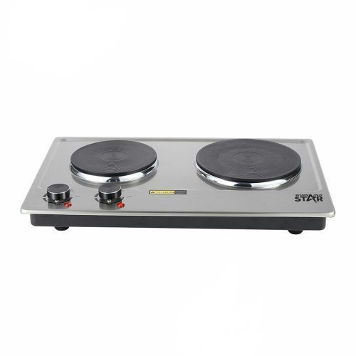 Double Burner Heater Hot Plate Electric Stove Cooker, 1500W Silver. image