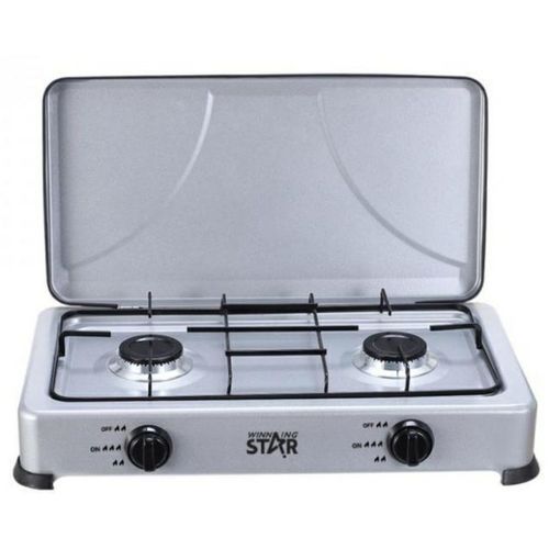 2 Burner Gas Cooking Stove With Lid With Automatic Ignition-Grey. image
